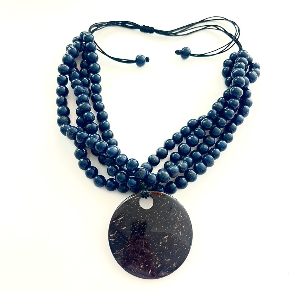 ACAI Y COCONUT Unique Jewelry Statement Necklace Ecuador Artisan Gift navy blue